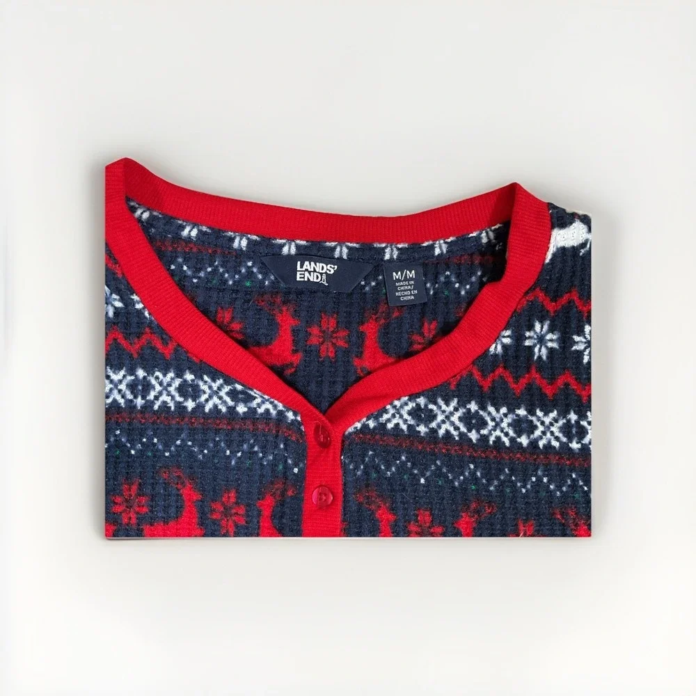 Lands End Pajama Set Size‎ Medium 2 piece Fairisle Pattern Soft Cozy Stretch